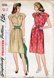 1595  Simplicity 1945 CAP SLEEVE YOKE FLARE COLLAR DRESS PATTERN 14  32" bust